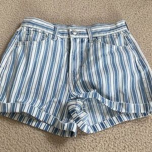 Blue and white striped mom jean shorts